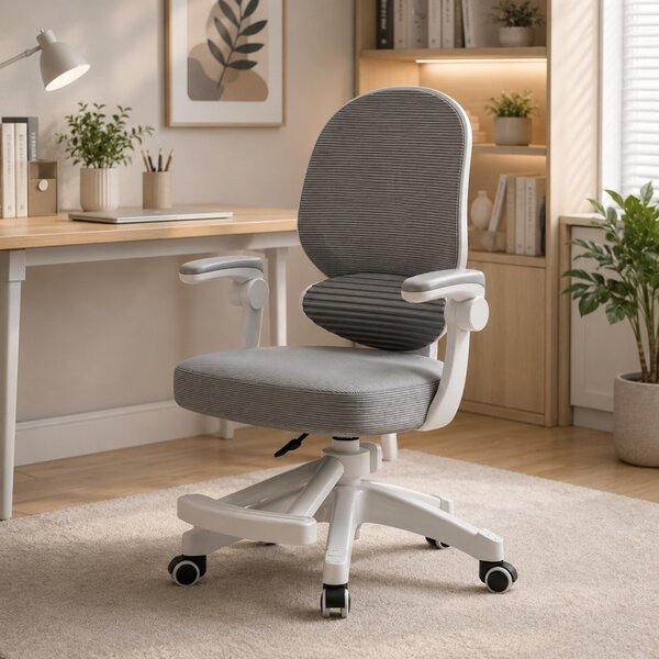 Scaun ergonomic de gaming pentru copii, rotativ, cu roți Gri