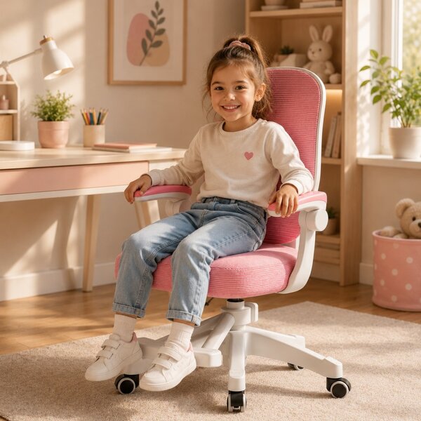 Scaun ergonomic de gaming pentru copii, rotativ, cu roți Gri