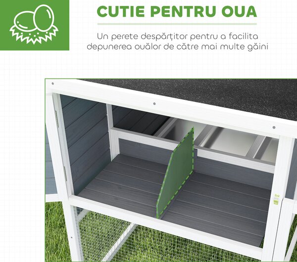 PawHut Coteț pentru 2-4 Găini, Cuib pentru Clocit cu Acoperiș Impermeabil, Tavă Detașabilă și Uși, 214x101x91,5 cm, Gri | Aosom Romania