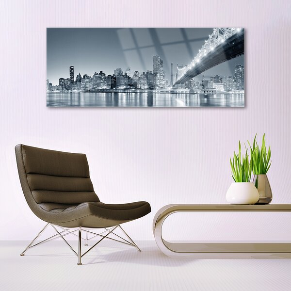 Tablou pe sticla Bridge City Arhitectura Gray
