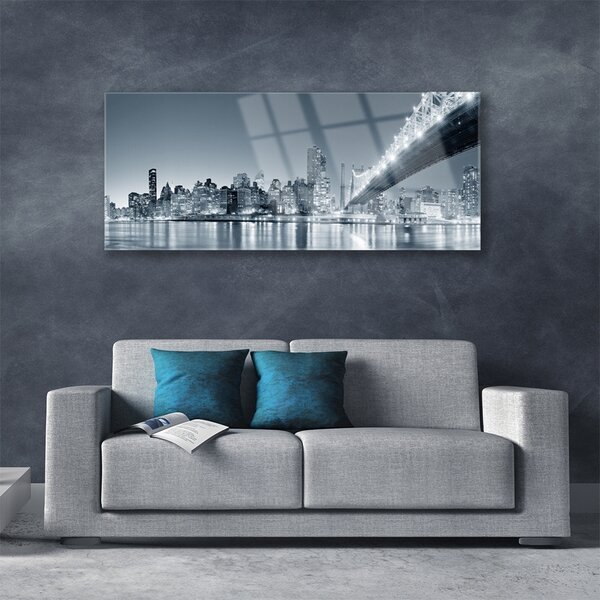 Tablou pe sticla Bridge City Arhitectura Gray