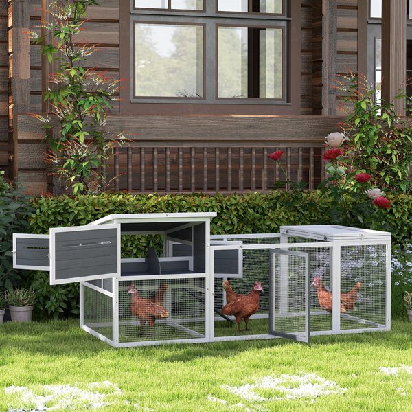 PawHut Coteț pentru 2-4 Găini, Cuib pentru Clocit cu Acoperiș Impermeabil, Tavă Detașabilă și Uși, 214x101x91,5 cm, Gri | Aosom Romania