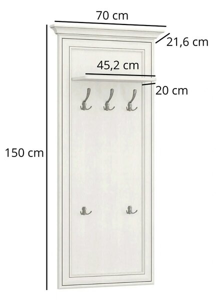 Cuier de perete TIFFANY II, grej, PAL laminat, 70x22x150 cm