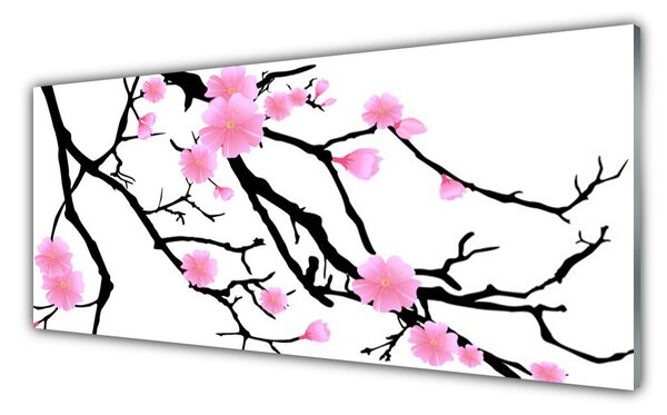 Tablou pe sticla Ramuri Flori Art Brown roz