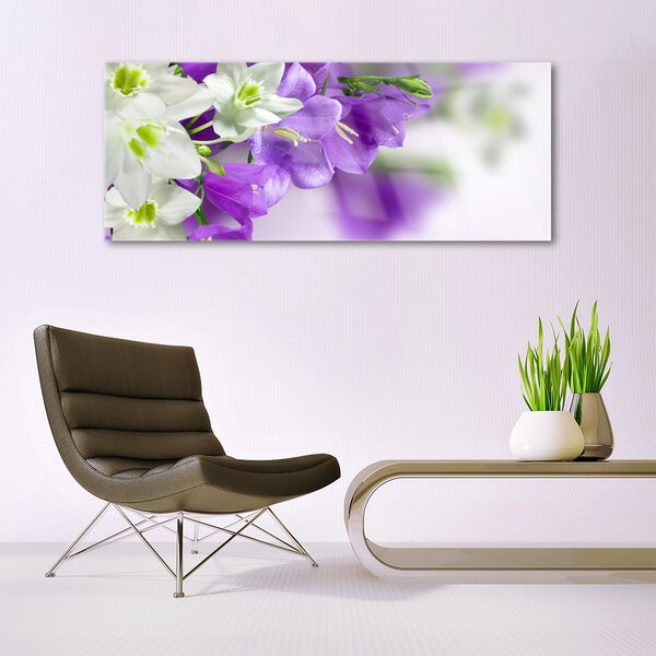 Tablou pe sticla Flori Floral Violet Alb