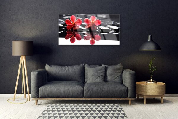 Tablou pe sticla Pietrele florale flori Roșu Negru