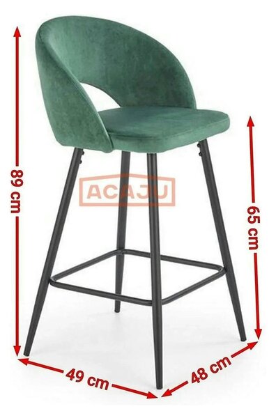 Scaun bar H96, verde inchis/negru, stofa/otel, 48x49x89 cm