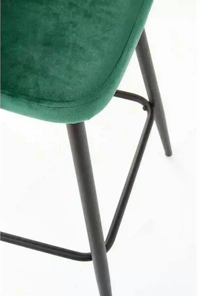 Scaun bar H96, verde inchis/negru, stofa/otel, 48x49x89 cm