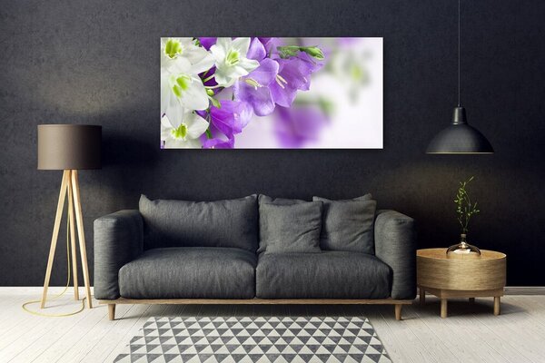 Tablou pe sticla Flori Floral Violet Alb