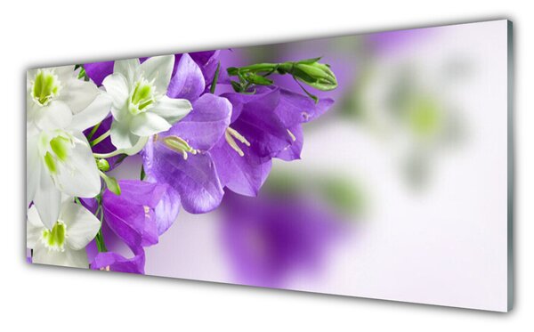 Panou sticla bucatarie Flori Floral Violet Alb
