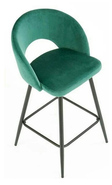 Scaun bar H96, verde inchis/negru, stofa/otel, 48x49x89 cm