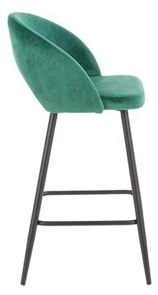 Scaun bar H96, verde inchis/negru, stofa/otel, 48x49x89 cm