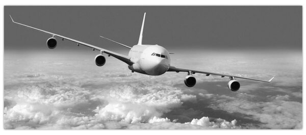 Tablou - Avion în nori, alb și negru (120x50 cm)