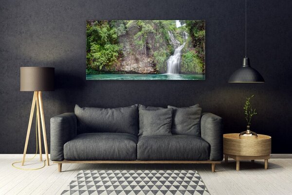 Tablou pe sticla Cascada Rock Natura Alb Albastru Gri Verde
