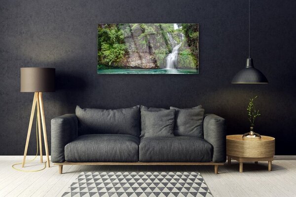 Tablou pe sticla Cascada Rock Natura Alb Albastru Gri Verde