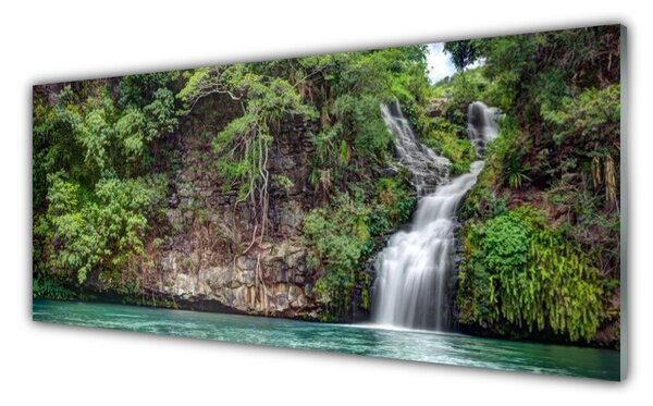 Tablou pe sticla Cascada Rock Natura Alb Albastru Gri Verde