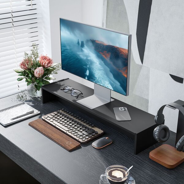 HOMCOM Suport Monitor PC până la 16 kg cu 2 Compartimente de Depozitare, 100x27x15 cm, Negru | Aosom Romania