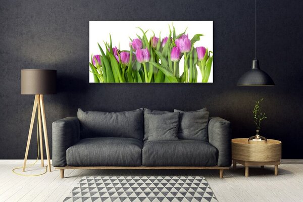 Tablou pe sticla Lalele Floral Roz Verde