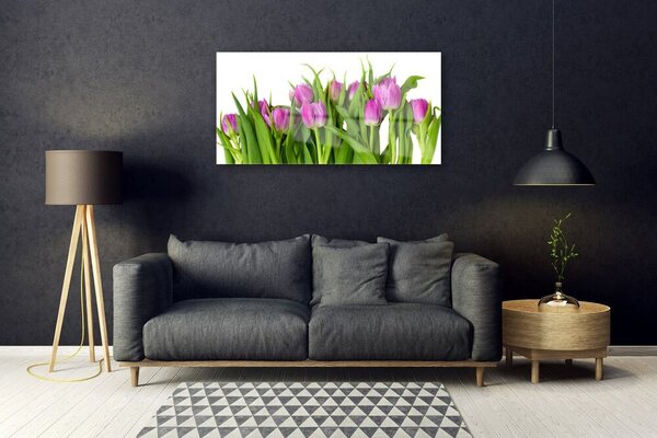 Tablou pe sticla Lalele Floral Roz Verde