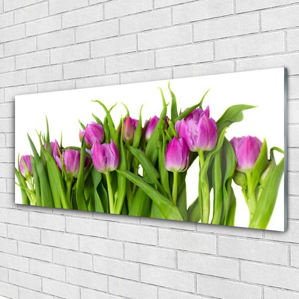 Tablou pe sticla Lalele Floral Roz Verde