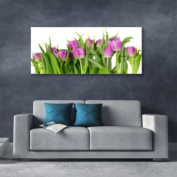 Tablou pe sticla Lalele Floral Roz Verde