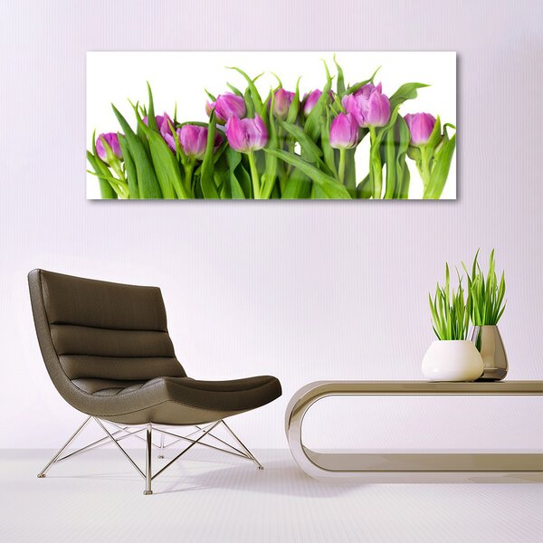 Tablou pe sticla Lalele Floral Roz Verde