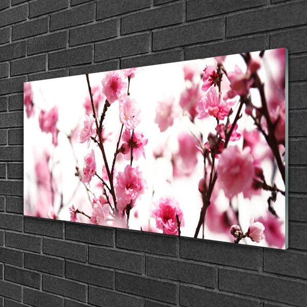 Tablou pe sticla Ramuri de flori Floral Brown roz