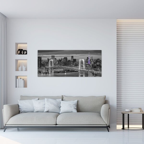 Tablou - Orașul mare cu turnul mov (120x50 cm)