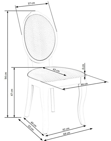 Scaun VELO, bej/negru, stofa catifelata/lemn, 44x53x96 cm