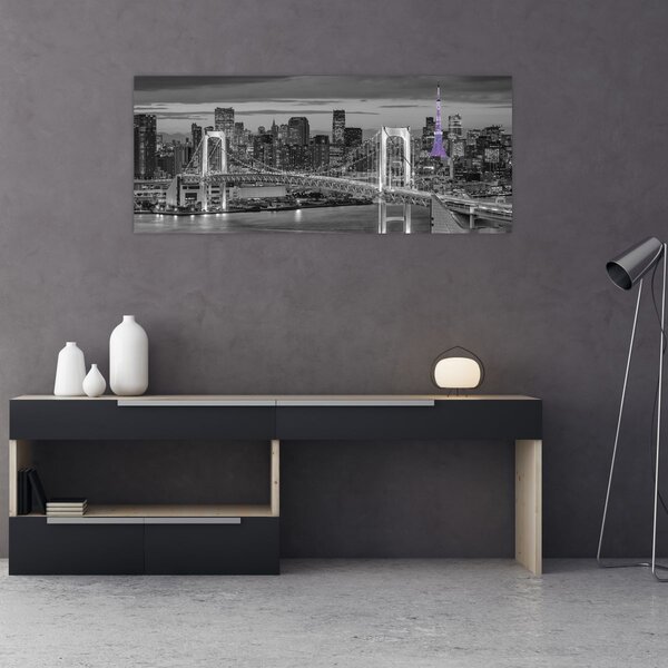 Tablou - Orașul mare cu turnul mov (120x50 cm)