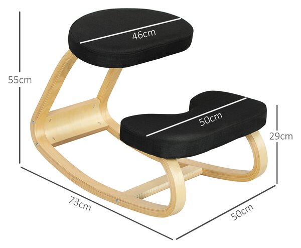HOMCOM Scaun cu Mișcare de Legănare, Scaun Ergonomic Postural din Țesătură cu Aspect de In și Lemn, 50x73x55 cm, Negru | Aosom Romania