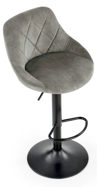 Scaun de bar rotativ H101, stofa catifelata gri - Bluvel 14, 47x45x106 cm