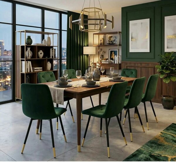 Scaun K438, verde inchis/negru, stofa catifelata/metal, 45x50x86 cm