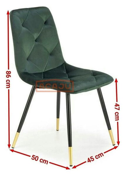 Scaun K438, verde inchis/negru, stofa catifelata/metal, 45x50x86 cm