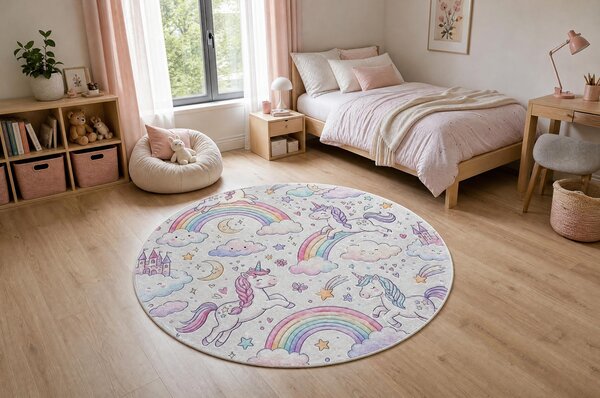 BAMBINO 61400 cerc covor lavabil Inorog, curcubeu pentru copii anti-alunecare - cremă / roz