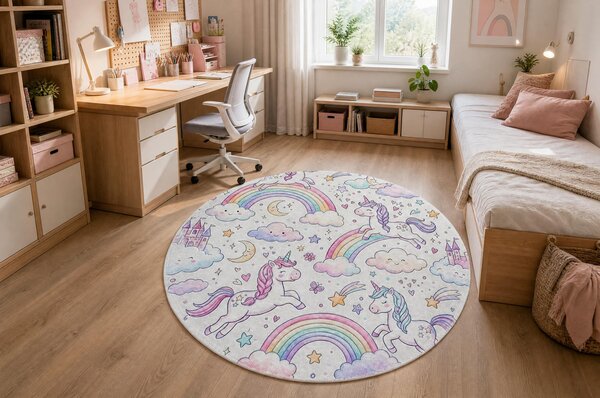 BAMBINO 61400 cerc covor lavabil Inorog, curcubeu pentru copii anti-alunecare - cremă / roz
