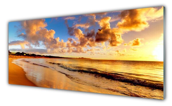 Panou sticla bucatarie Ocean Beach Peisaj Galben Albastru