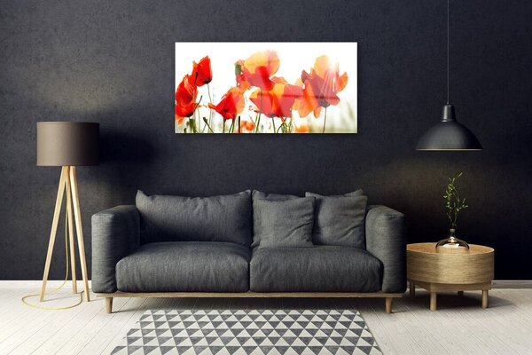 Tablou pe sticla Maci Floral Roșu Galben