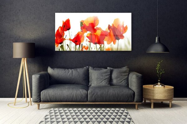 Tablou pe sticla Maci Floral Roșu Galben