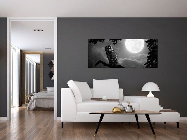Tablou - Bufniță de noapte, alb și negru (120x50 cm)
