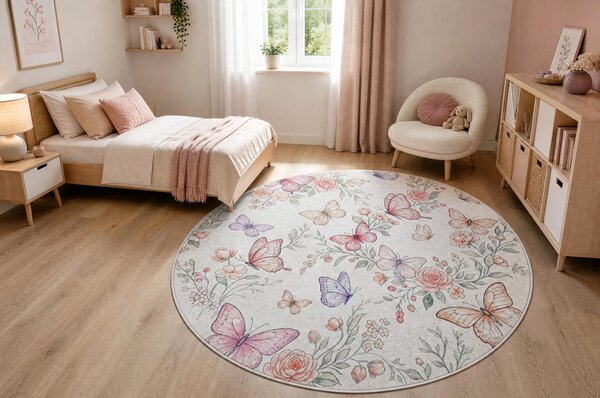 BAMBINO 61450 cerc covor lavabil Fluturi pentru copii anti-alunecare - cremă / roz