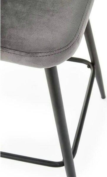 Scaun bar H96, gri/negru, stofa/otel, 48x49x89 cm