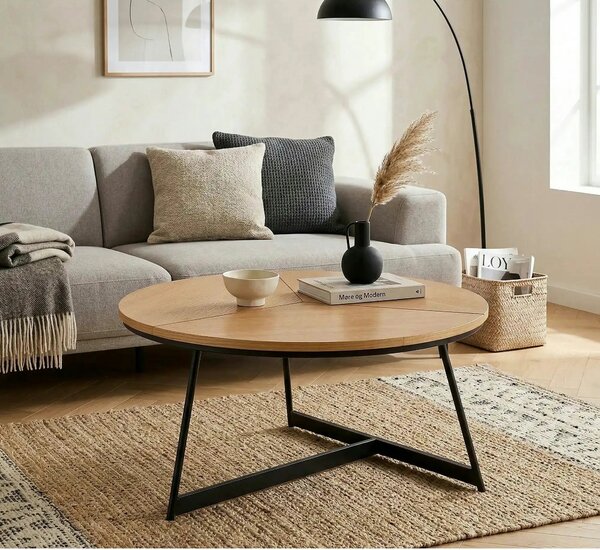 Masuta cafea KARIDA, stejar natural/negru, 80x80x41 cm