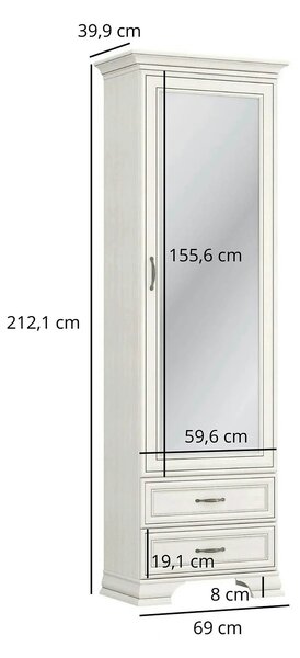 Dulap TIFFANY II, grej, PAL laminat, cu o usa si 2 sertare, cu oglinda