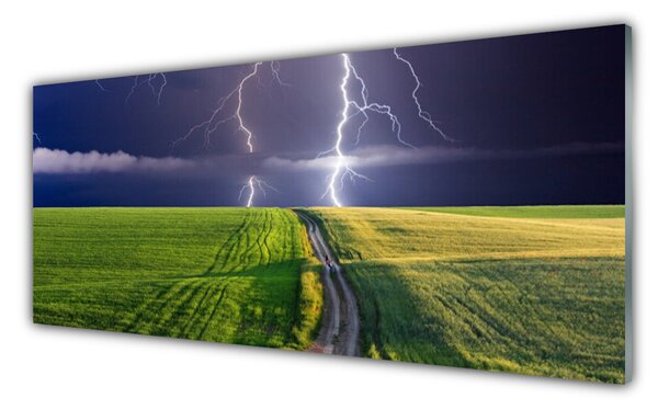 Panou sticla bucatarie Câmp Path Lightning Peisaj Gri Verde Violet Alb