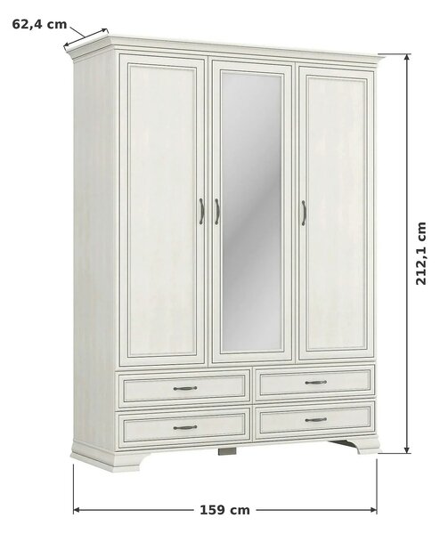 Dulap TIFFANY II, grej, PAL laminat, cu 3 usi si 4 sertare, 159x63x212