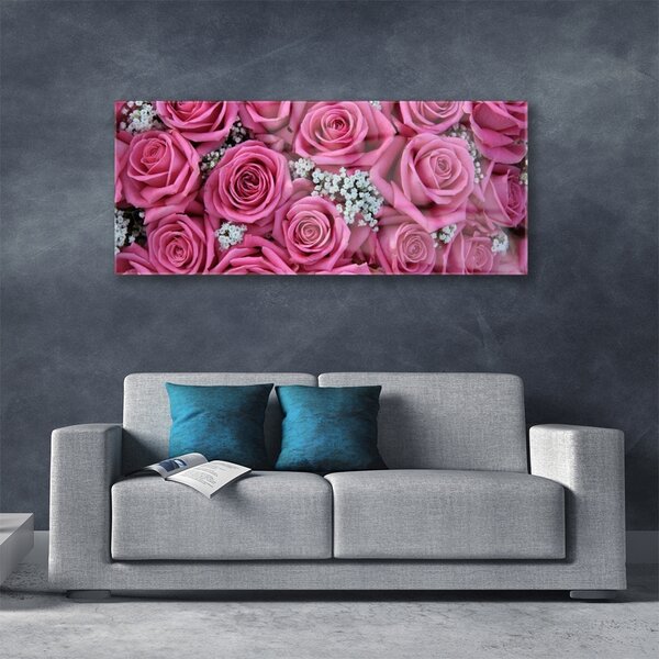 Tablou pe sticla Trandafiri roz Floral