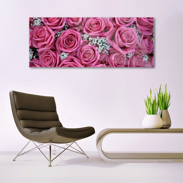 Tablou pe sticla Trandafiri roz Floral