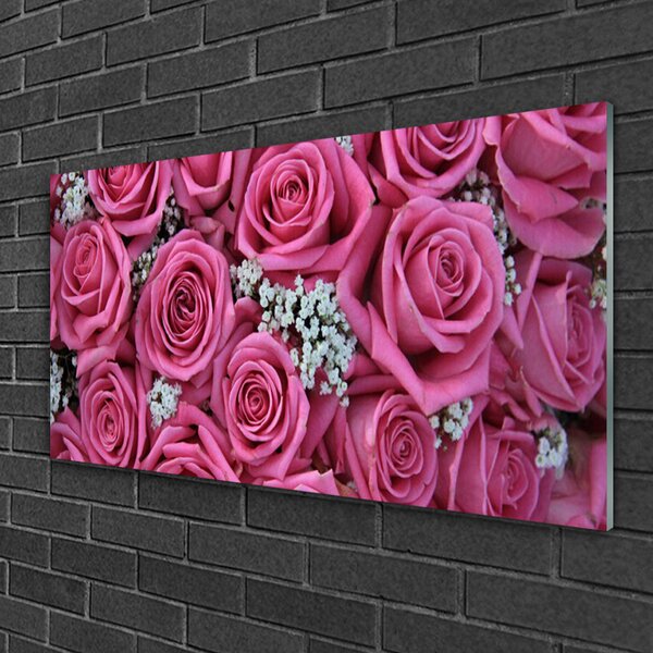 Tablou pe sticla Trandafiri roz Floral