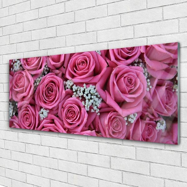 Tablou pe sticla Trandafiri roz Floral